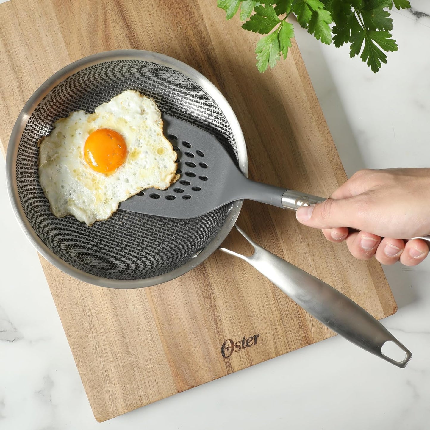 Oster Chadswyck 8” Can Opener, Stainless Steel Manual Can Opener with Soft Grip Handles, Smooth Edge Cutting, Dishwasher Safe