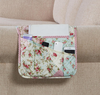 Brilliant Sunshine Burgundy Toile Floral Couch Armrest Cover, 35"×13" | Washable Magazine Holder, Armrest Organizer & Caddy on Sofa, Recliner, Armchair, Storage for Remote Controls, Phone, iPad