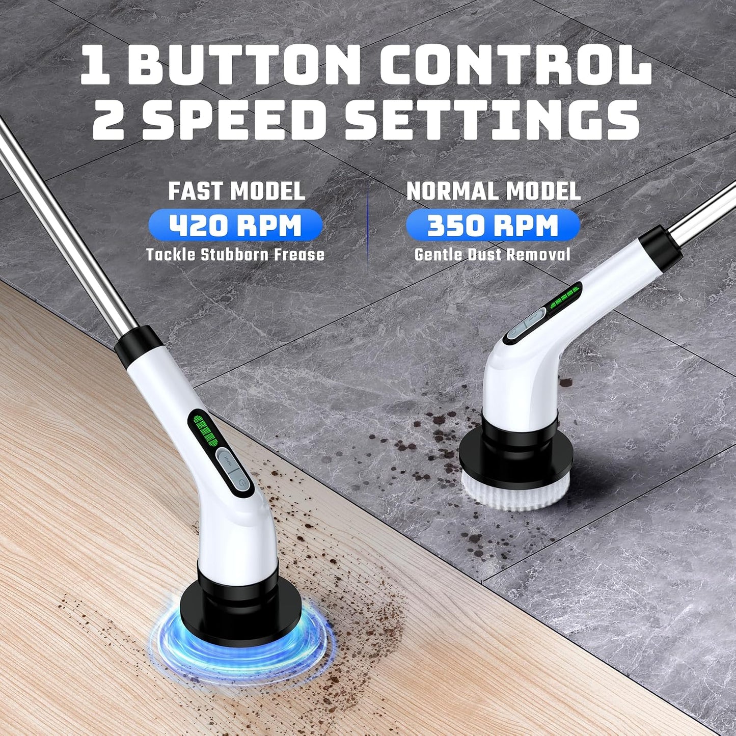 Electric Spin Scrubber for Bathroom: Shower Cleaner Brush with Long Handle (White1)