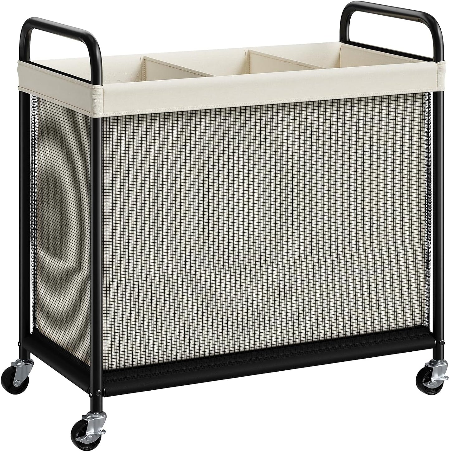 ELYKEN Laundry Hamper 2 Section, 100L Rolling Laundry Sorter with Wheels | Removable Washable Liner Bags, Sturdy Steel Frame and Metal Handle, Double Compartment Clothes Organizer for Laundry Sorting