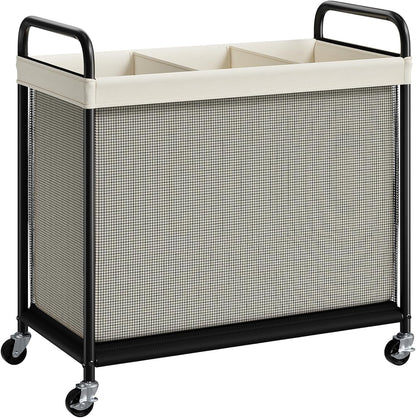 ELYKEN Laundry Hamper 2 Section, 100L Rolling Laundry Sorter with Wheels | Removable Washable Liner Bags, Sturdy Steel Frame and Metal Handle, Double Compartment Clothes Organizer for Laundry Sorting