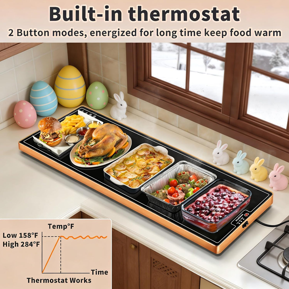 Warming Mat for Food,Extra Long 40"x12",Tempered Glass Warming Tray, Black