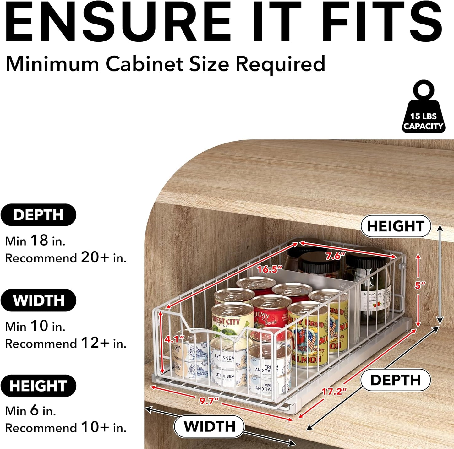 Simple Houseware Pull-Out Cabinet Sliding Basket, 17.2Dx9.7Wx5H, Chrome | Ideal for Kitchen and Bathroom Cabinet Storage Organizer, Under Sink or Pantry Organization
