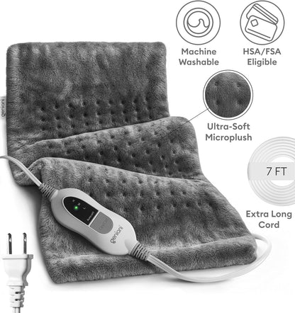 GENIANI Back Pain & Relaxation Gifts for Women – Electric Heating Pad for Back, Neck & Shoulders, Soft Microplush Electric Throw Heating Pad for Period Comfort, Fast Heating, Auto Shut Off, 12"x24"