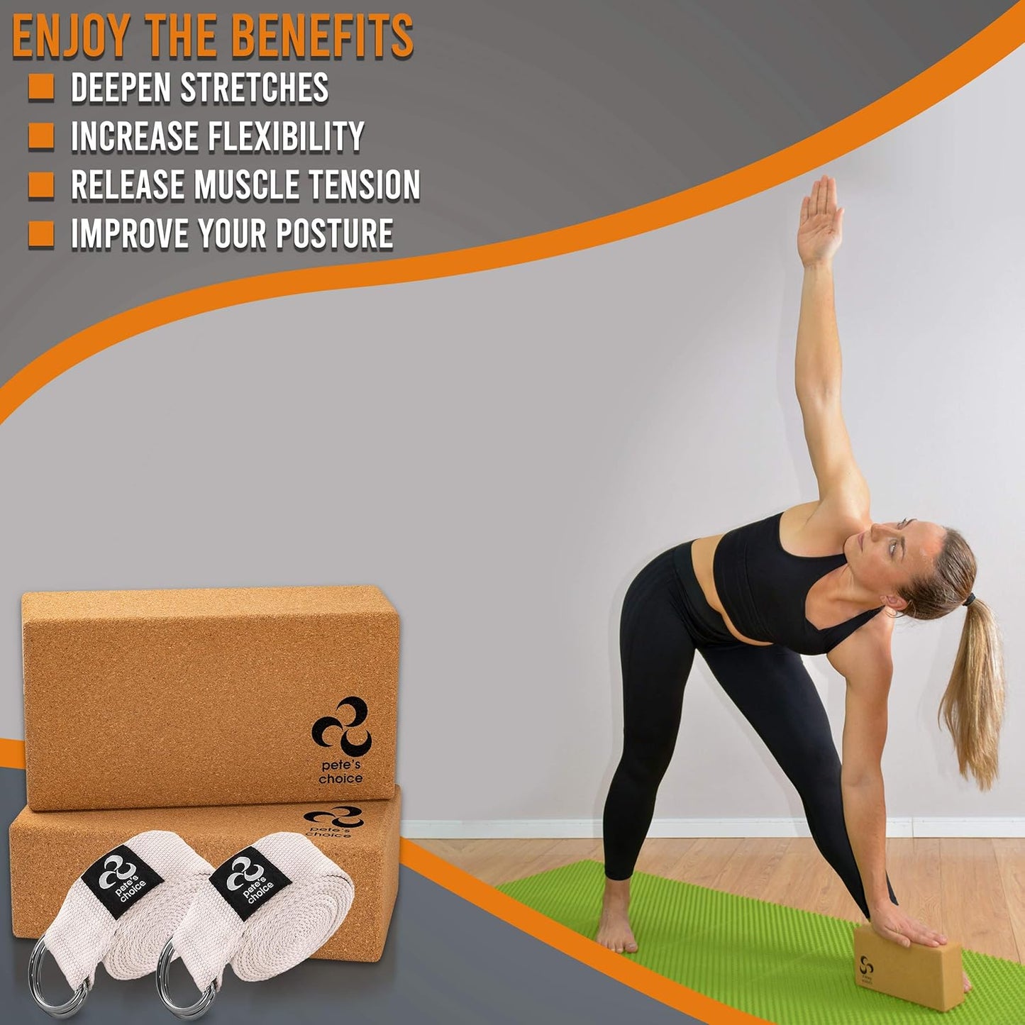 Stretching Straps and Yoga Blocks - Yoga Beginner Kit for Pilates & Gym | For Home Workouts - Hold Poses, Stretch, Improve Flexibility & Maintain Balance. BONUS Exercise Guide