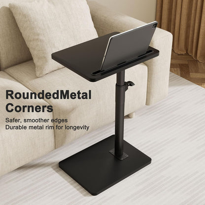 YUHFERA Sofa Armrest Tray Table for Couch - 360° Swivel Height Adjustable End for Small Spaces, Snack Side Table for Bed or Chair with Phone & Tablet Slot (Rustic,Standard)