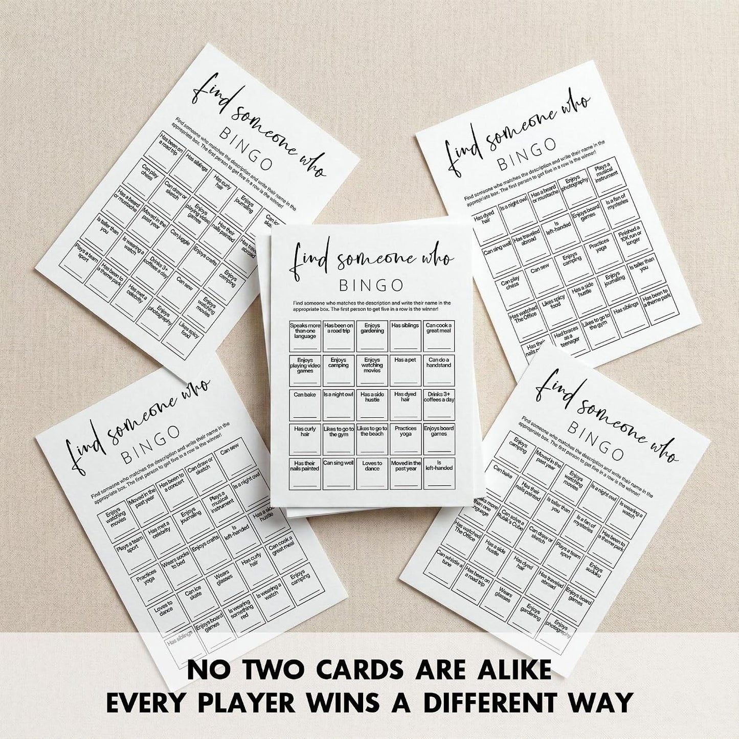 Office Bingo Cards – 25 Unique 5x7 Sheets, Find Someone Who Bingo Game for Adults, Team Building Games for Work, Ice Breaker Office Party Activity-A04