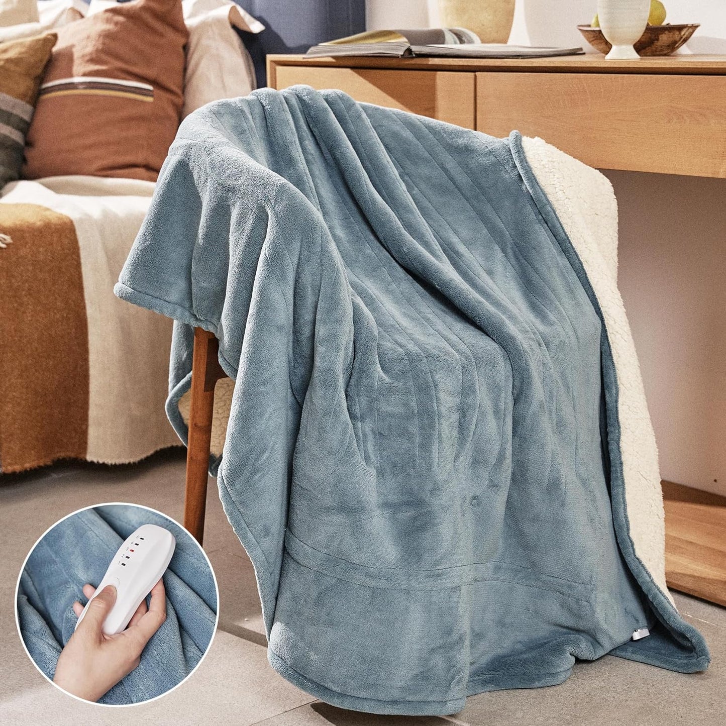 Heated Blanket 50x60”, 3 Hours Auto-Off Electric Blanket, Grey | 5 Heat Settings, Heating Blanket Machine Washable, Overheat Protection, Soft Fabric, Energy Efficient, Heat Throw for Office