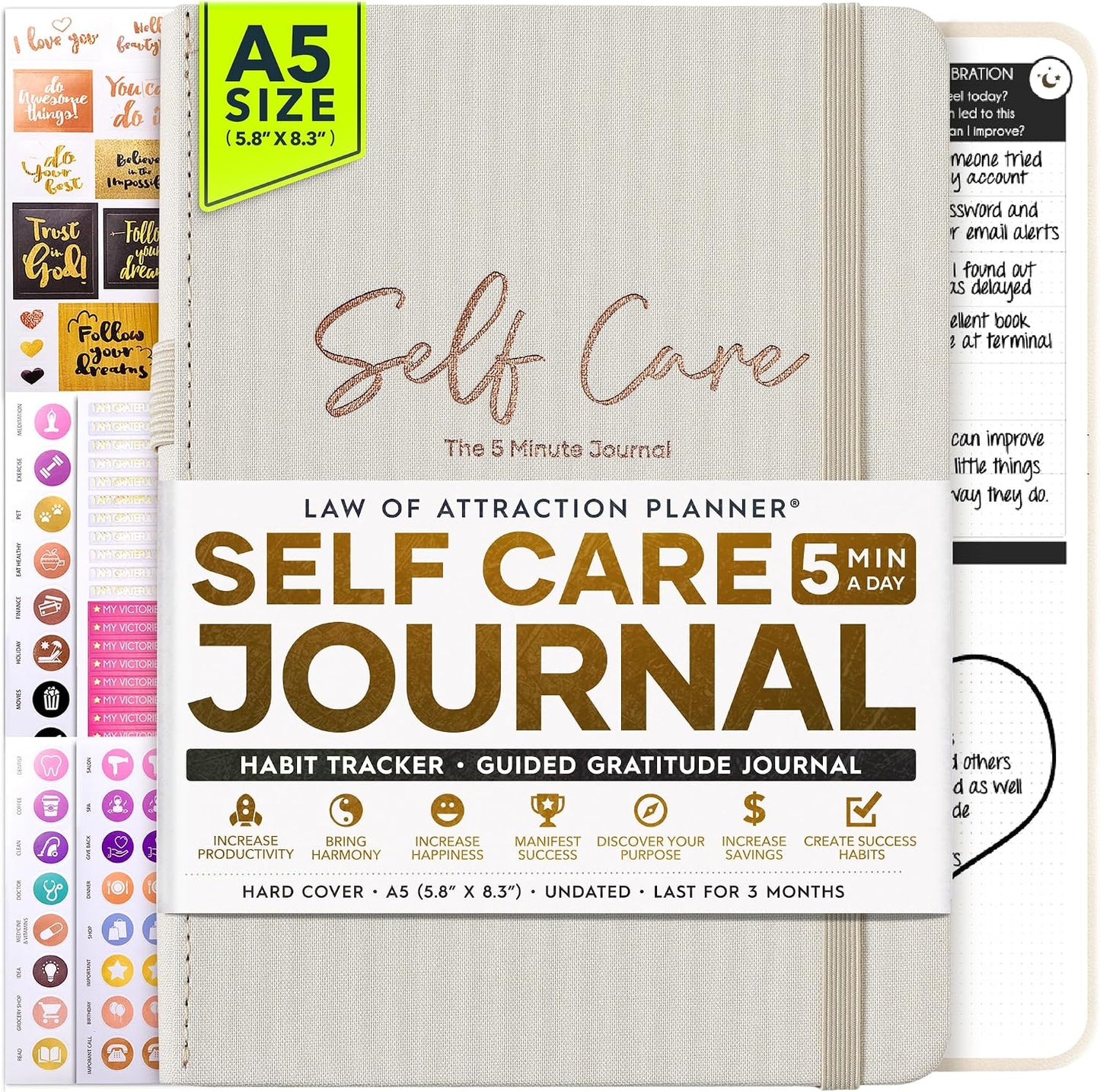 Freedom Mastery Daily Journal of Gratitude, Productivity & Habit Tracker | Undated 90-Day Planner with Daily Reflection, Mindfulness, Positivity, Vision Board & Stickers, Gratitude Journal for Women