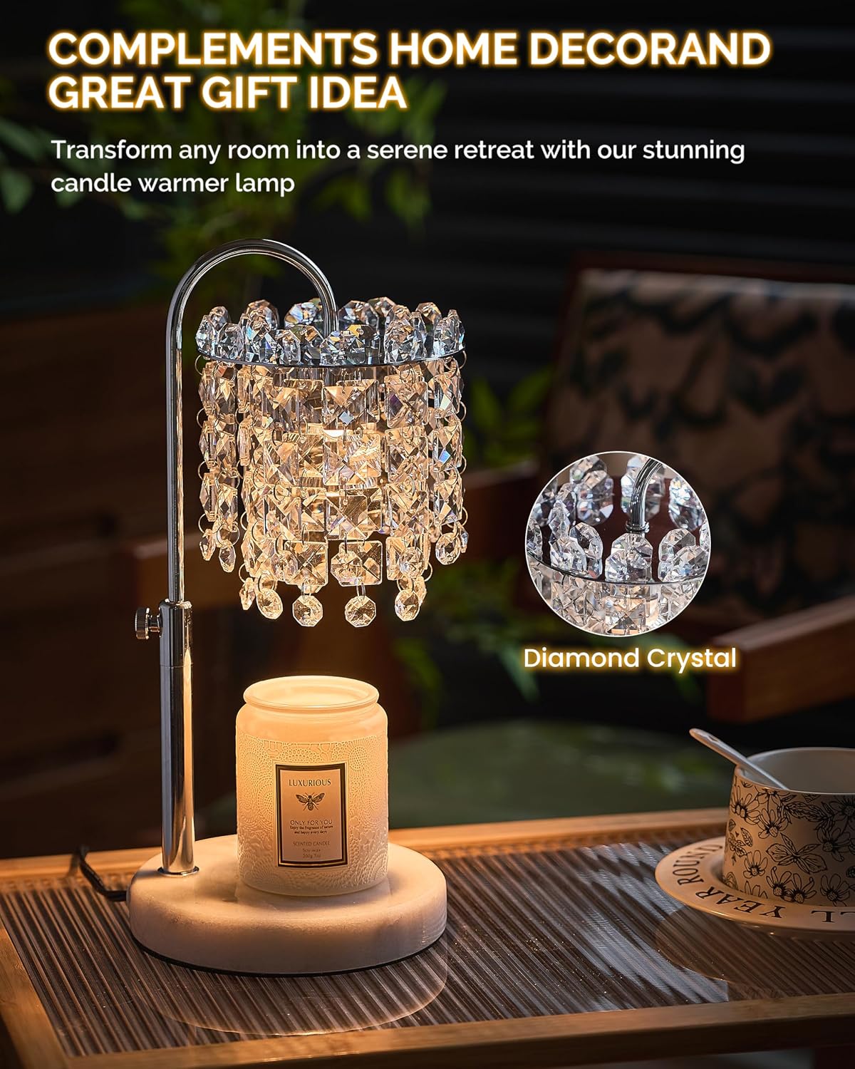Candle Warmer Lamp with Timer Dimmer Adjustable Height Candle Warmer with Marble Base for Jar Candles,Candle Lamp with 3 Bulbs for New Home Decor, Women Mom Christmas Birthday Gifts, French Gold