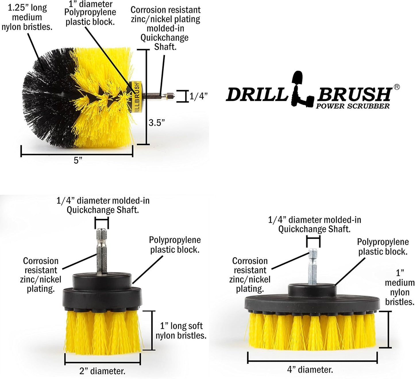 Cordless Power Spin Scrubber Drill Attachment - Electric Dish Scrubber Spin | Medium Drill Brush Attachments for Cleaning Tile, Grout, Dishes, Pots, Pans, Air Fryers, Fish Tanks, Boat Seats & Boat Hulls