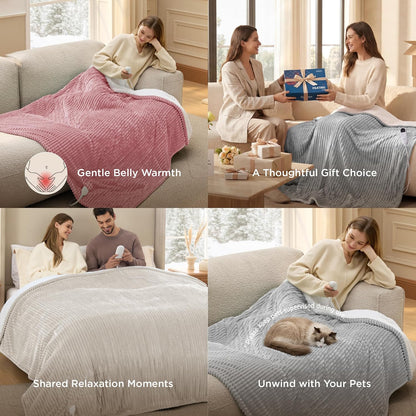Bedsure GentleSoft Heated Blanket Throw - Soft Ribbed Flannel Electric Blanket, Gifts for Grandma (50x60 inches, Grey)