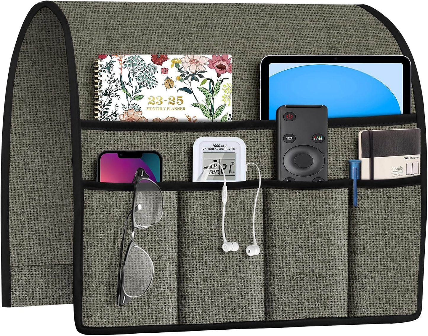 Joywell Remote Caddy Couch Remote Control Holder for Recliner Sofa Armrest Organizer Non Slip Arm Chair Caddie with 6 Pocket Storage for Magazine, Tablet, Phone, iPad, Black
