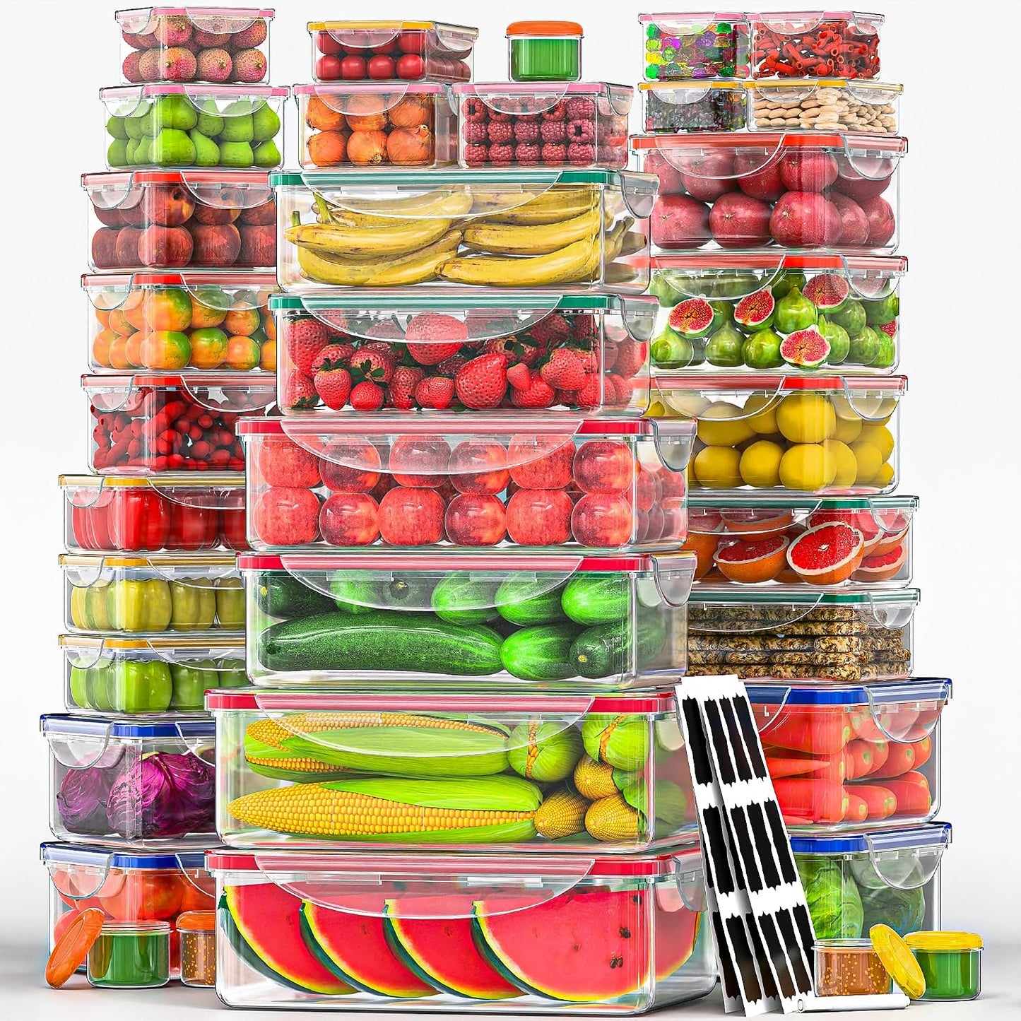 5 Pack Large Fruit Storage Containers for Fridge with Removable Colander | Plastic Food Storage Containers with Lids Airtight-Leak Proof Refrigerator Organizers and Storage of Vegetable