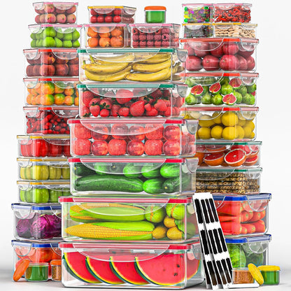 5 Pack Large Fruit Storage Containers for Fridge with Removable Colander | Plastic Food Storage Containers with Lids Airtight-Leak Proof Refrigerator Organizers and Storage of Vegetable