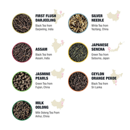 Tiesta Tea - Top 8 Favorites Sampler Set, Loose Leaf, Up to 80 Cups | High to No Caffeine, Hot & Iced, Tea Variety Pack with Green, Herbal, & Black, 8 Sample Pouches