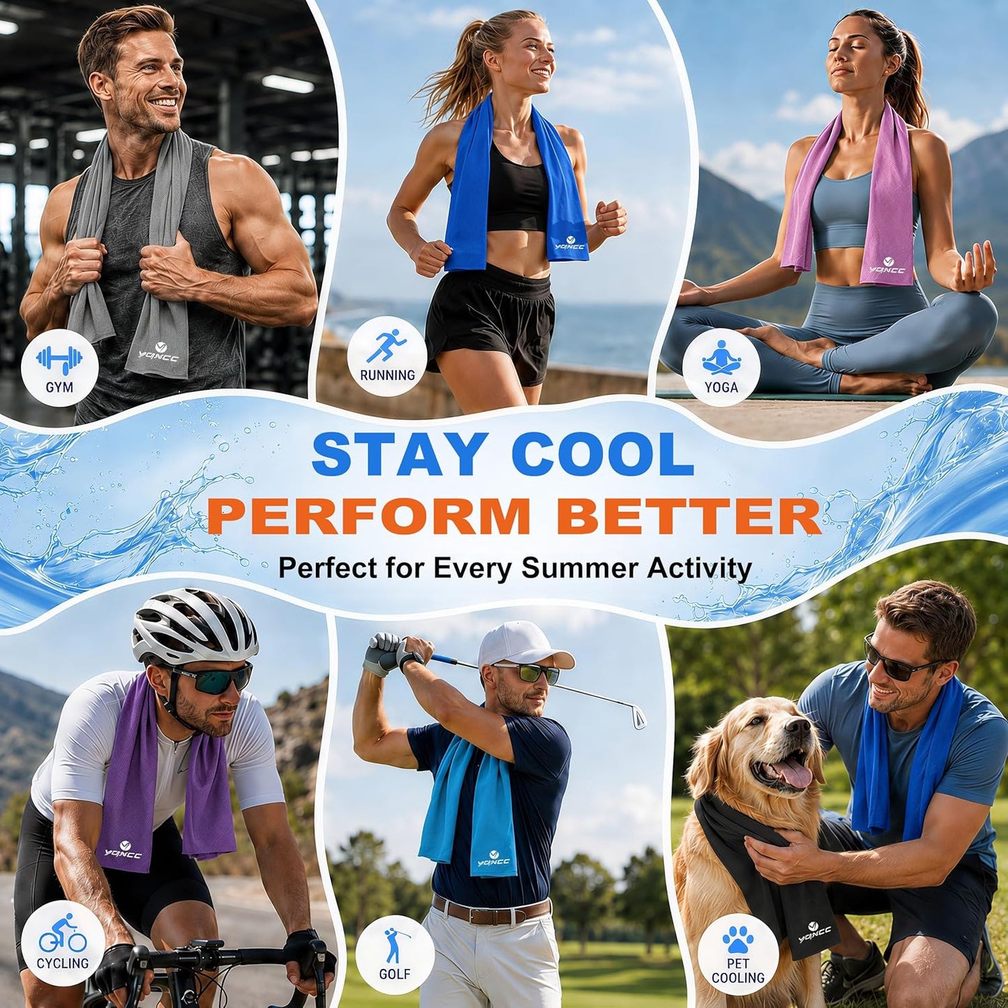 YQXCC 4 Pack Cooling Towels 40"x12", Cold Cool for Neck & Face | Cooling Neck Wraps, Soft Breathable Microfiber Chilly Towels, Ideal for Gym, Yoga, Golf, Running, Camping & Hot Weather