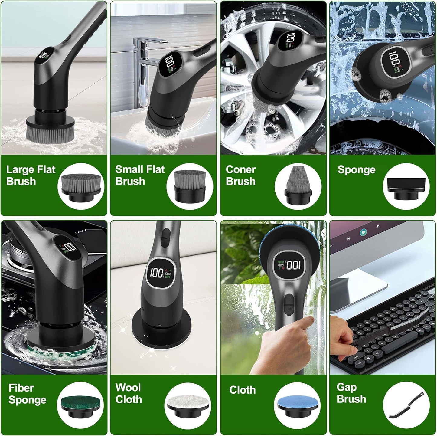 Electric Spin Scrubber, Electric Shower Scrubber for Bathroom | Cleaning Brush Power Scrubber, LCD Display, 7 Brush Heads, IPX7 Waterproof, 2 Speed Shower Cleaner for Bath Tub Floor Tile