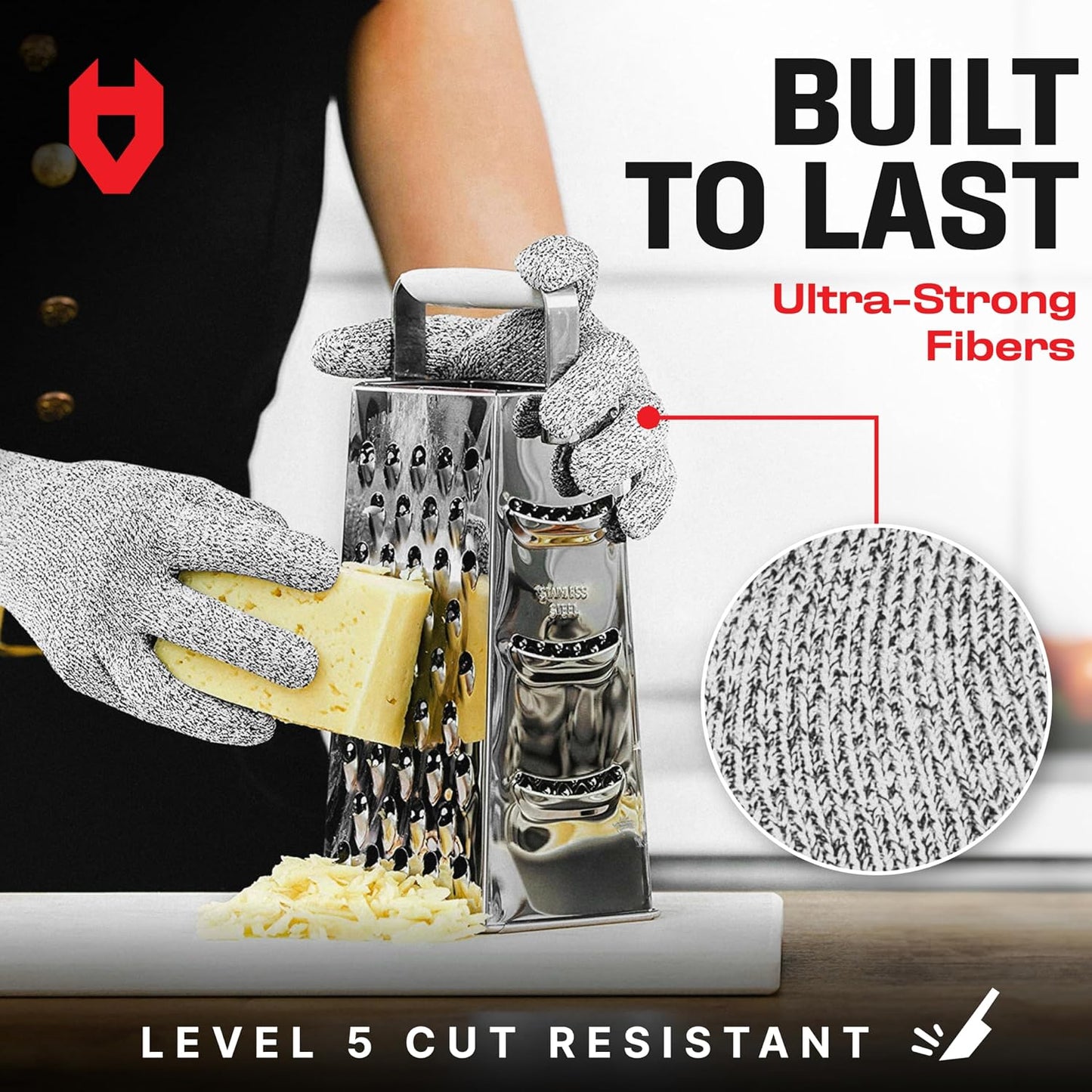 NoCry Cut Resistant Gloves With Grip Microdots — Food Grade Cutting Glove | Cut Proof Kitchen Gloves, Mandoline and Food Prep Safety, Great For Woodworking, Ambidextrous, Breathable, Machine Washable