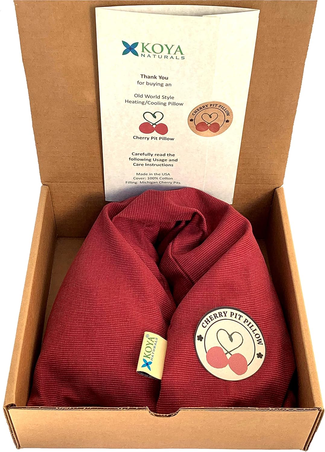 KOYA Naturals Neck Heating Pad Microwavable - Cherry Pit/Stone/Seed Pillow Heat Pack for Neck, Muscles, Joints, Stomach Pain, Menstrual Cramps - Warm Compress Wrap - Moist Heat Therapy (Henna Red)