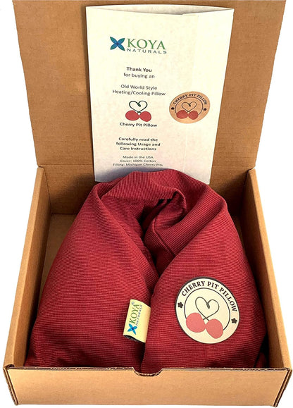 KOYA Naturals Neck Heating Pad Microwavable - Cherry Pit/Stone/Seed Pillow Heat Pack for Neck, Muscles, Joints, Stomach Pain, Menstrual Cramps - Warm Compress Wrap - Moist Heat Therapy (Henna Red)