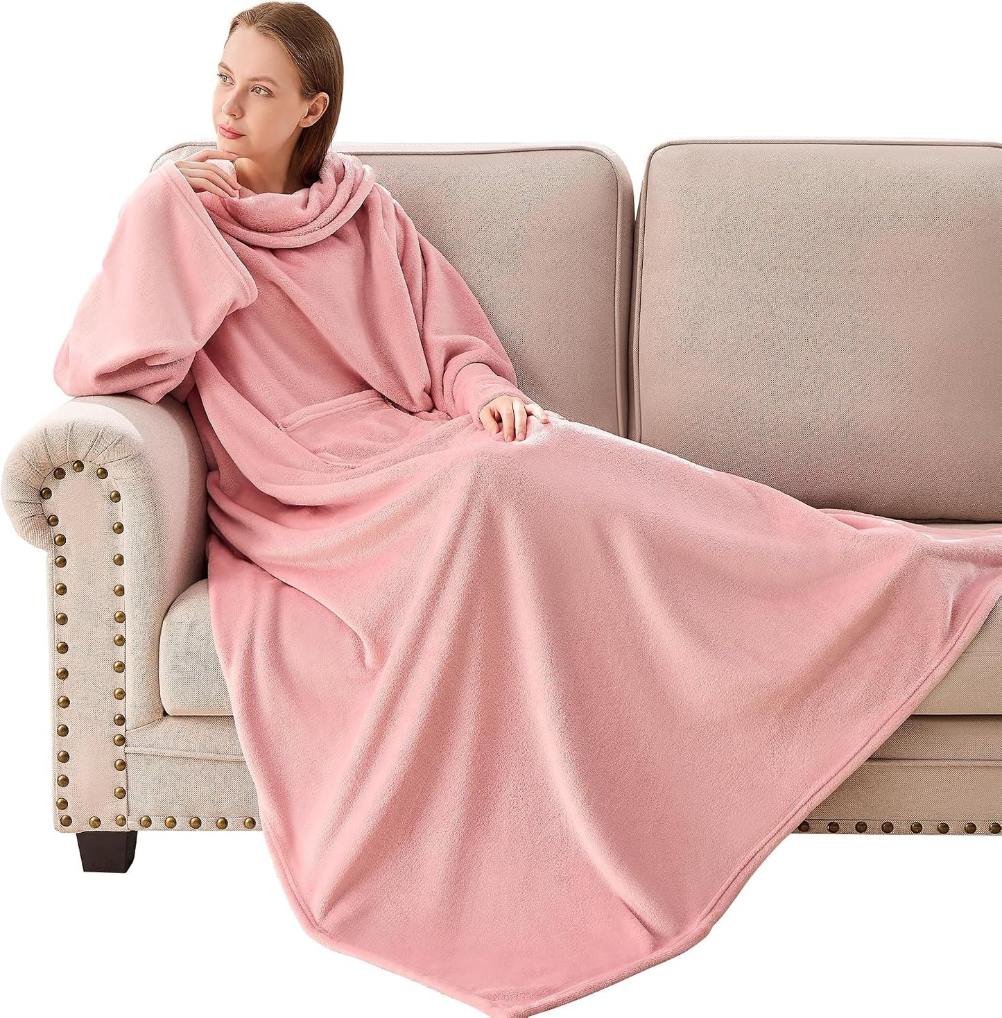 IFNOW Fleece Wearable Blanket with Sleeves, Oversized Snuggle Robe