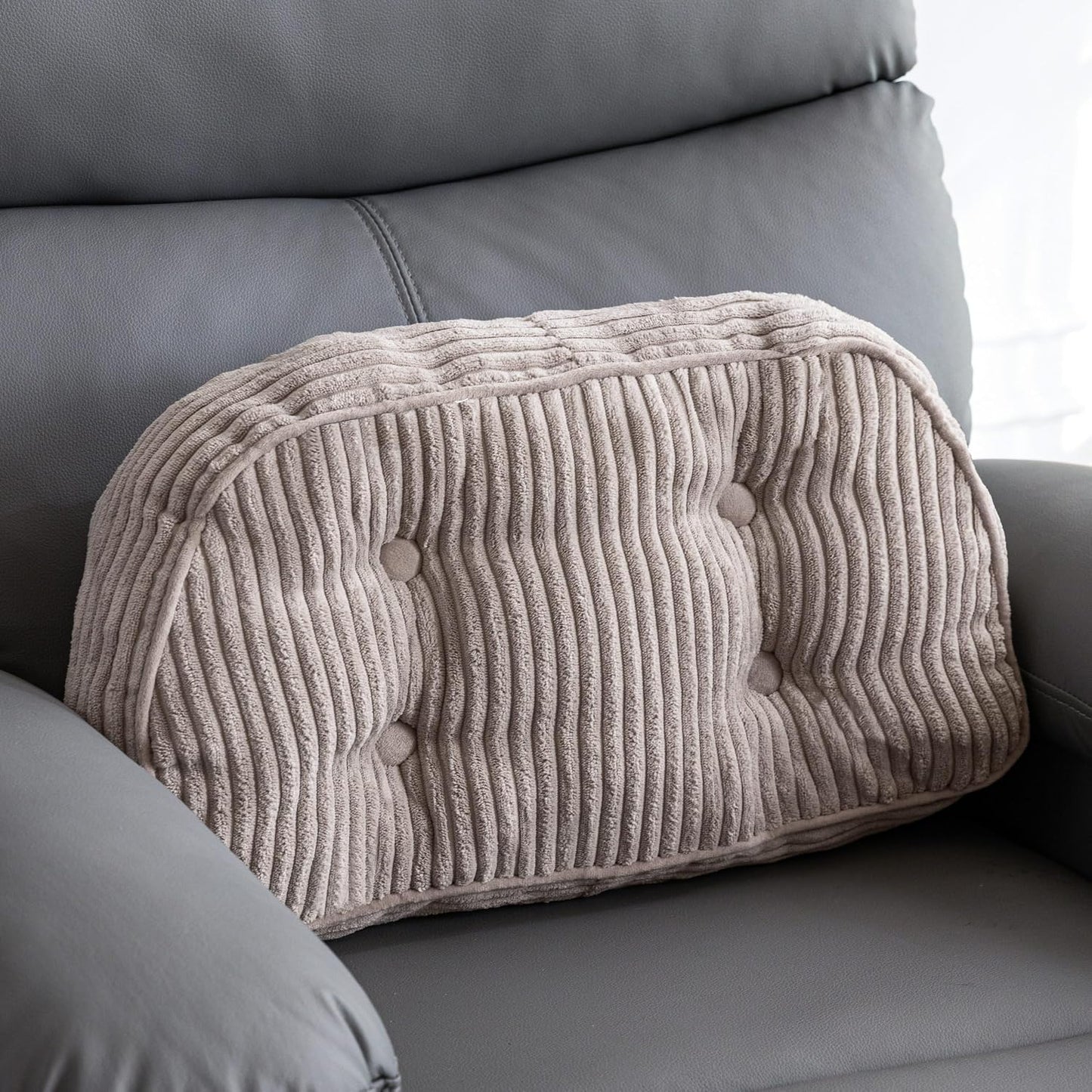 HIGOGOGO Lumbar Support Pillow for Recliner Chair/Accent Chair/Couch/Office Chair, Tufted Corduroy Back Support Cushion for Elderly, Recliner Cushions for Back Rest, Pain Relief, Reading, Dark Grey