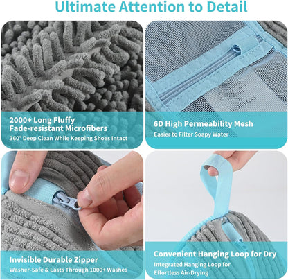 Shoe Washing Machine Bag: 2 pcs laundry Shoe Bag for Washer and Dryer – Dual Mesh Pockets for Insoles & Laces - 360° Deep Clean Bag for Sneakers Tennis Running Shoes(Grey)
