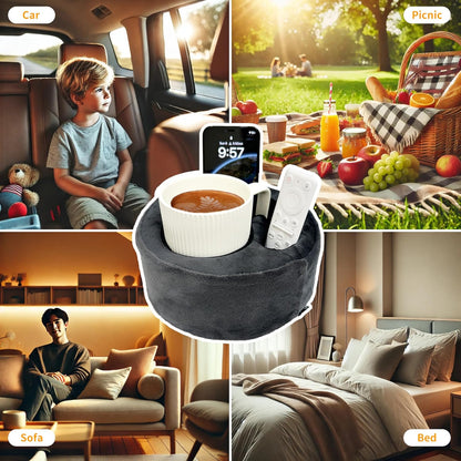 Xchouxer Couch Cup Holder Pillow, Sofa and Bed Organizer Caddy for Drinks, Remotes, Phones (Gray)