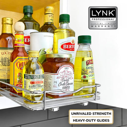 LYNK PROFESSIONAL® Pull Out Spice Organization for Cabinets - 4-3/8 inch Wide – Spice Rack for Inside Cabinets, Slide Out Spice Rack Organizer for cabinet – Pull Out Spice Rack, Sliding 2 Tier Chrome