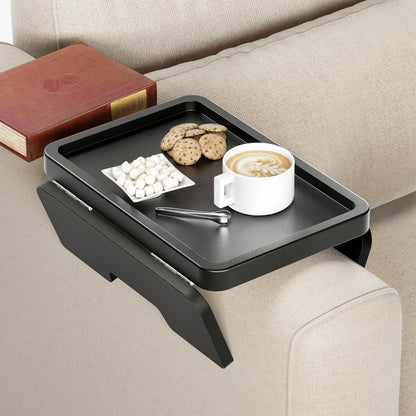 HOLANA 13.75" Acacia Sofa Arm Tray Table, Double Hinge, Natural Wood Color | Solid Acacia Wood, Spacious Surface, Clips Securely with Double-hinge Grip, Foldable & Portable, Multipurpose, No Assembly