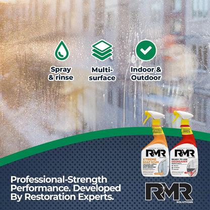 RMR Grease & Grime Eraser Kit – Degreaser & Cleaner + Xtreme Soap Scum Remover, Fast-Acting Kitchen & Bathroom Cleaning System for Grease, Soap Scum, Calcium & Hard Water Buildup, 2–32 Oz Bottles