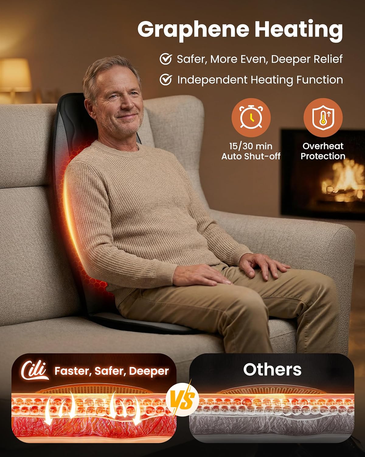 Massage Chair Pad,Back Massager with Heat,Massage Seat Cushion with 10 Vibration Motors,30-60-90 Minutes Heating Options,Chair Massager for Office Chair, Home Office Use, Relaxation Gift