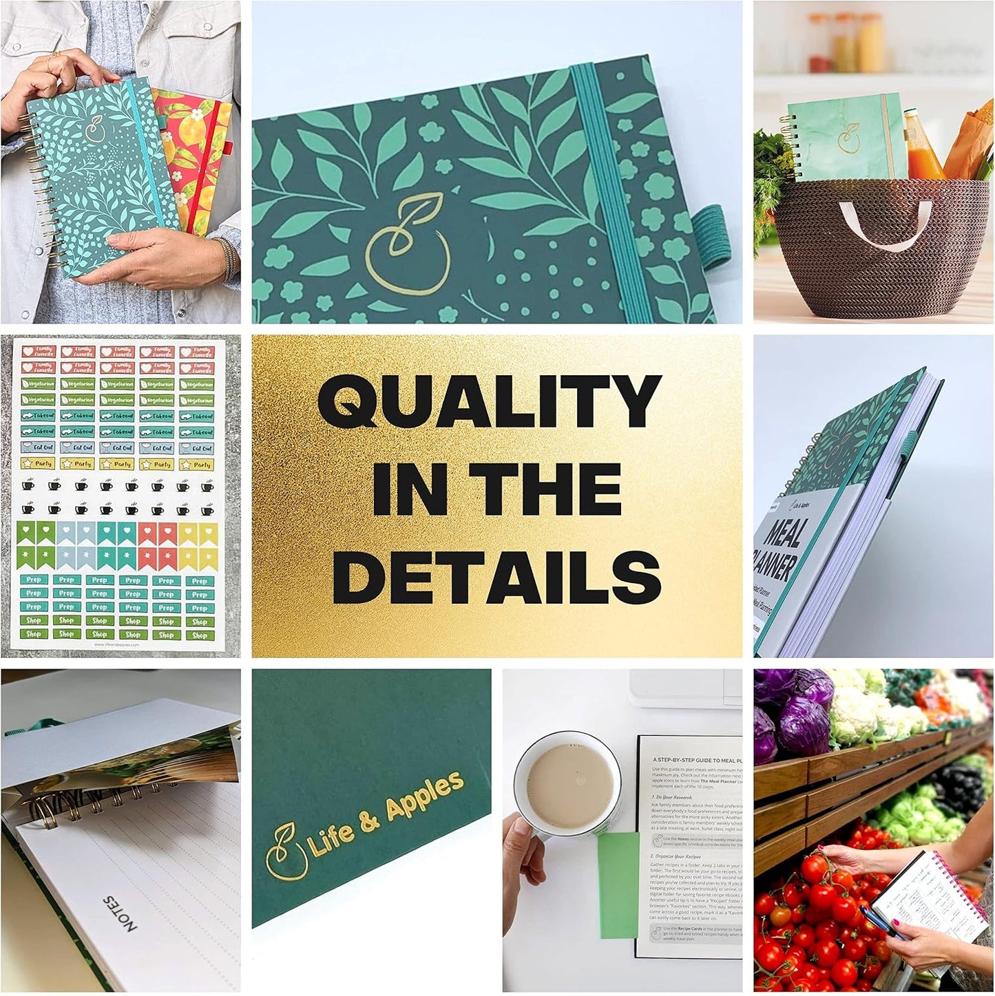 Life & Apples Weekly Meal Planner Notebook with Grocery List, Forest | Meal Planning Notebook, Meal Prep Journal and Food Planner to Organize a Weekly Menu, Grocery List and Family Meals