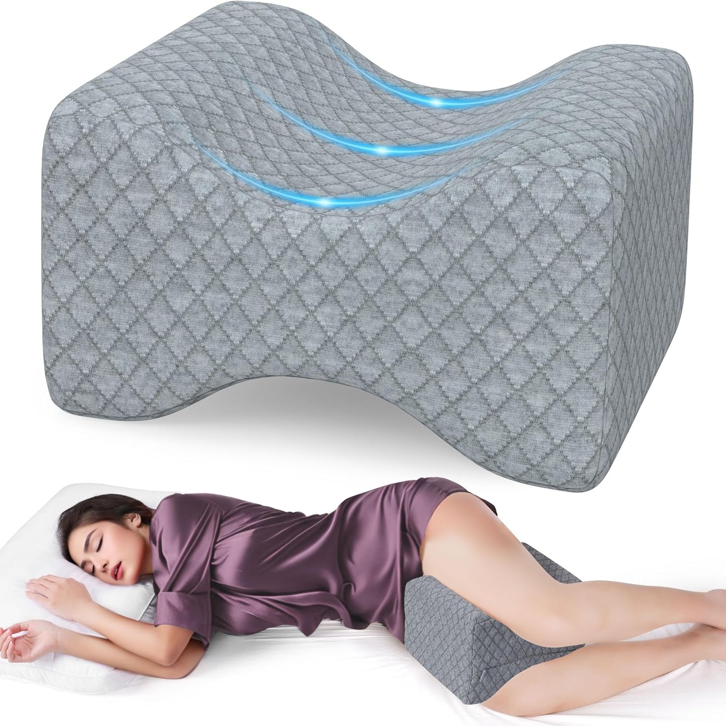 SweetSlubr Memory Foam Knee Pillow for Side Sleepers, Leg Pillow, White | Support Leg Pillows for Side Sleeping Soothing Relief, Smooth Spine Alignment Pillow for Hip, Sciatica, Knee, Joints Pain