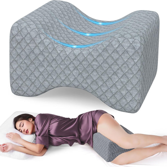 SweetSlubr Memory Foam Knee Pillow for Side Sleepers, Leg Pillow, White | Support Leg Pillows for Side Sleeping Soothing Relief, Smooth Spine Alignment Pillow for Hip, Sciatica, Knee, Joints Pain
