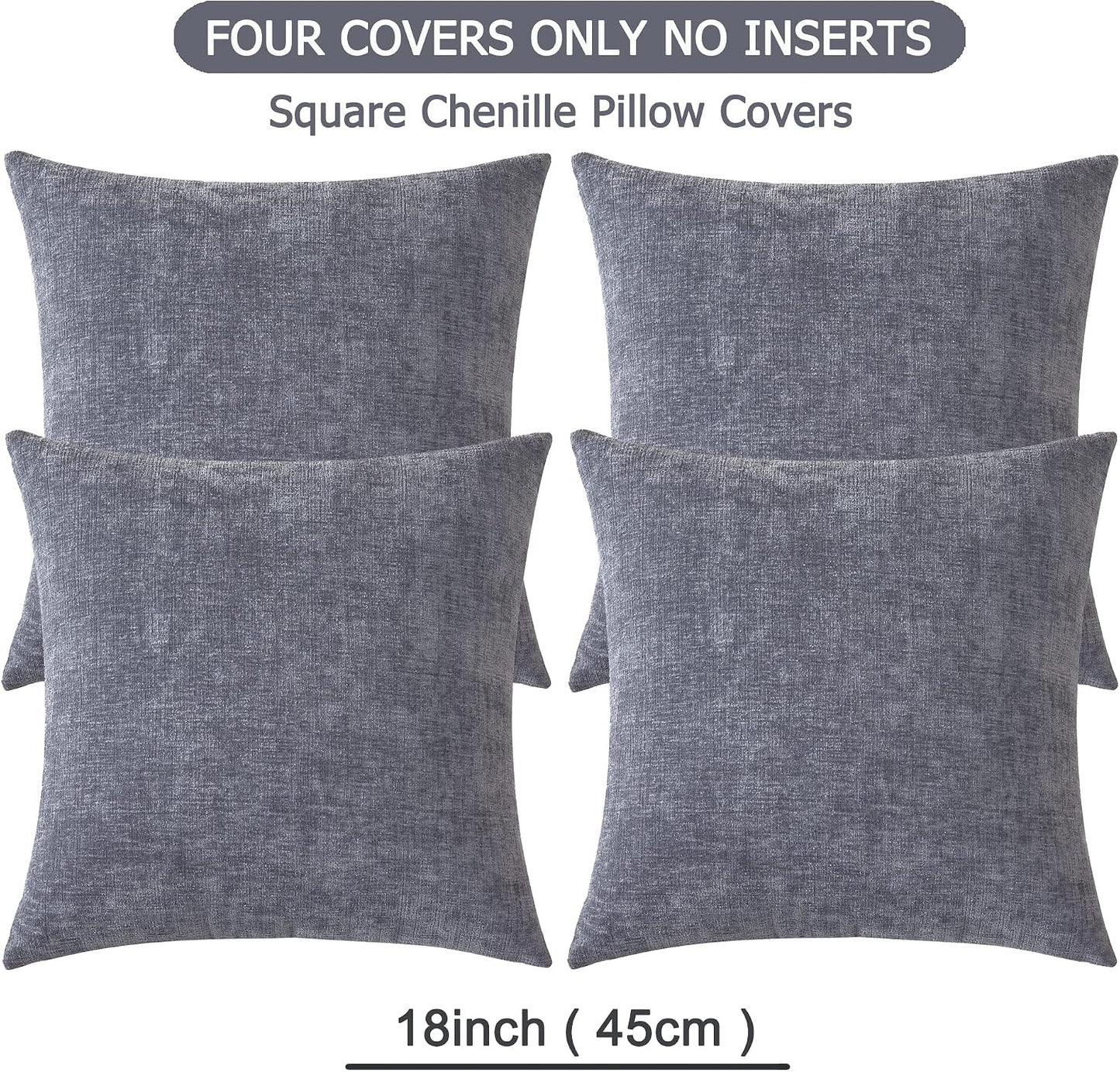 GAWAMAY Lumbar Support Pillow Decorative Rectangle Throw Pillow Covers 12"x20" Inch Set of 2, Soft Chenille Fall Pillowcase for Living Room Bedroom Sofa Couch Cushion Cover Grey 30x50cm (No Insert)