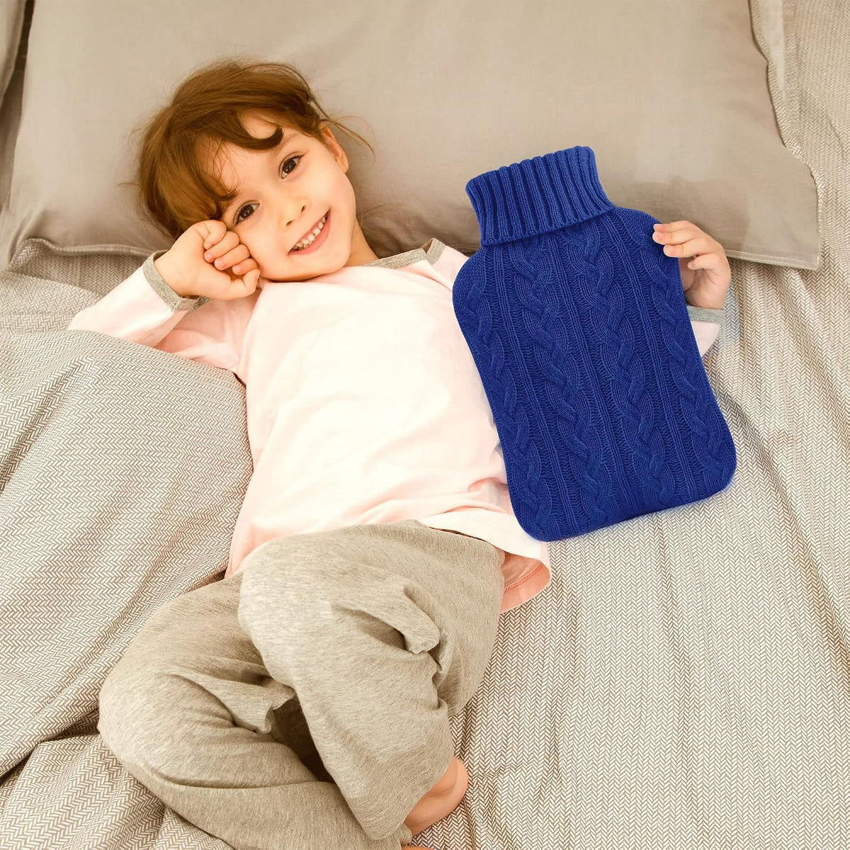 samply 2L Hot Water Bottle with Knitted Cover, Hot Water Bag, Purple