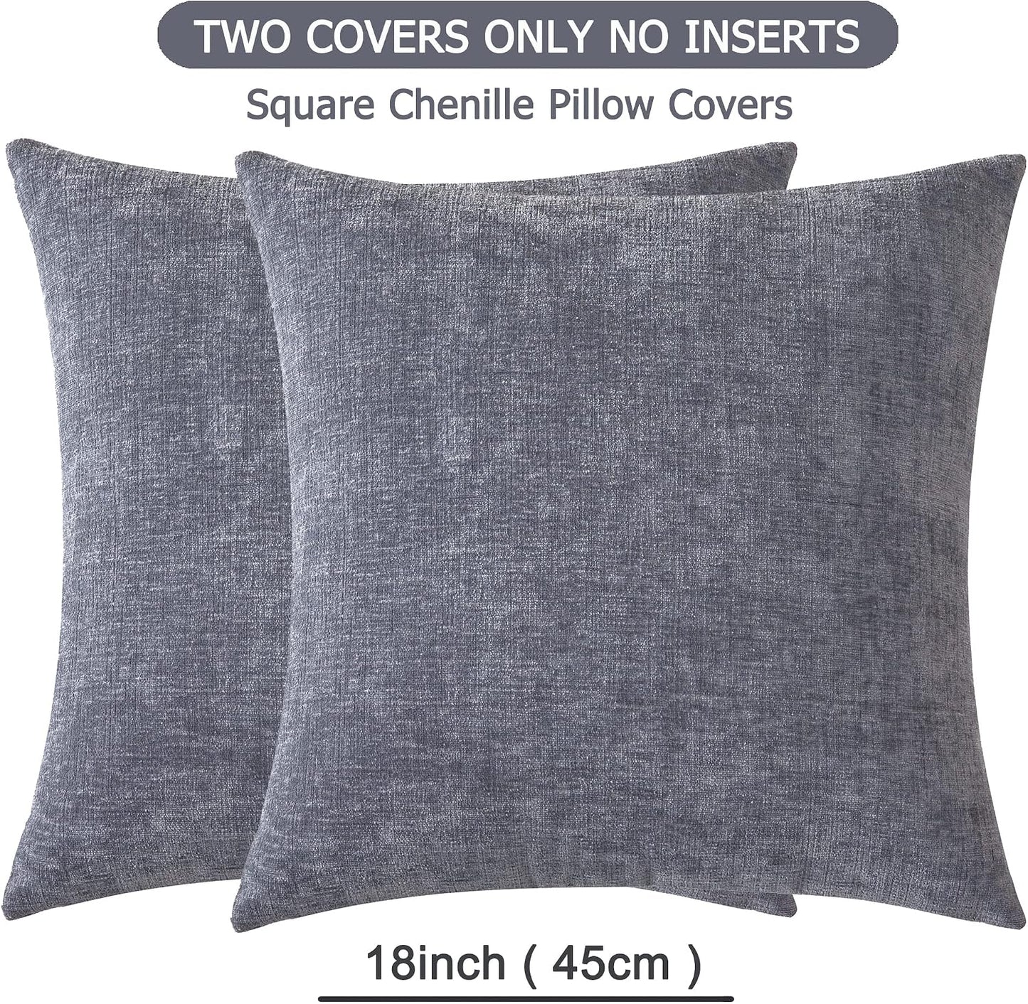GAWAMAY Lumbar Support Pillow Decorative Rectangle Throw Pillow Covers 12"x20" Inch Set of 2, Soft Chenille Fall Pillowcase for Living Room Bedroom Sofa Couch Cushion Cover Grey 30x50cm (No Insert)
