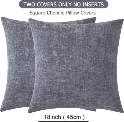 GAWAMAY Lumbar Support Pillow Decorative Rectangle Throw Pillow Covers 12"x20" Inch Set of 2, Soft Chenille Fall Pillowcase for Living Room Bedroom Sofa Couch Cushion Cover Grey 30x50cm (No Insert)