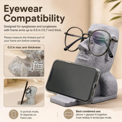 Glasses Holder for Nightstand, Funny Moai Glasses Stand and Phone Holder