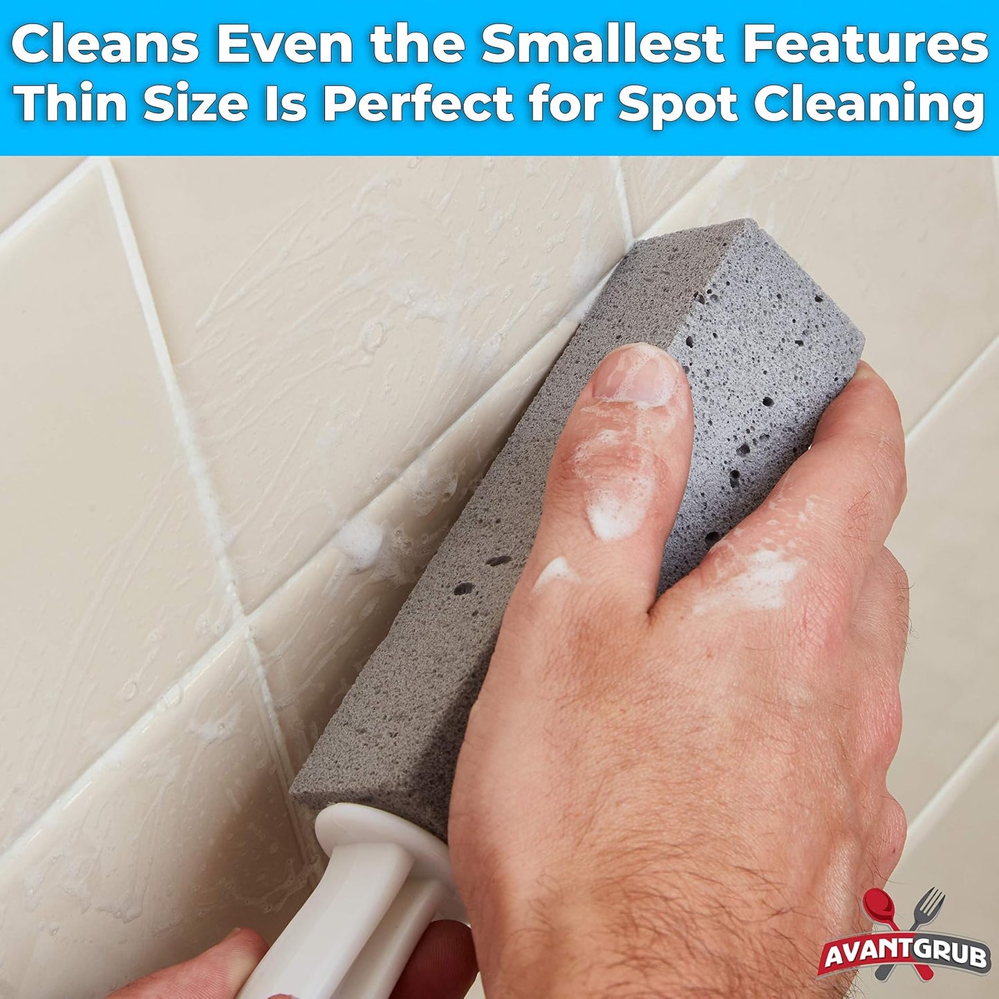 Non-Toxic, Chemical-Free Grey Pumice Scrubber 2 Pk with Handle. Perfect Reusable Cleaning Block for Kitchen, Cookware, Grills, BBQs and Bathrooms. Best Cleaner for Rust Stains, Carbon, or Calcium