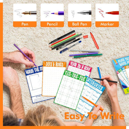 Road Trip Game Pad, 80 Perforated Sheets Travel Activity Pad, 5 Games in 1 Pad, Plane, Car Trip Activity, Pen Pencil & Paper Game for Kids, Adults (6” x 9”)