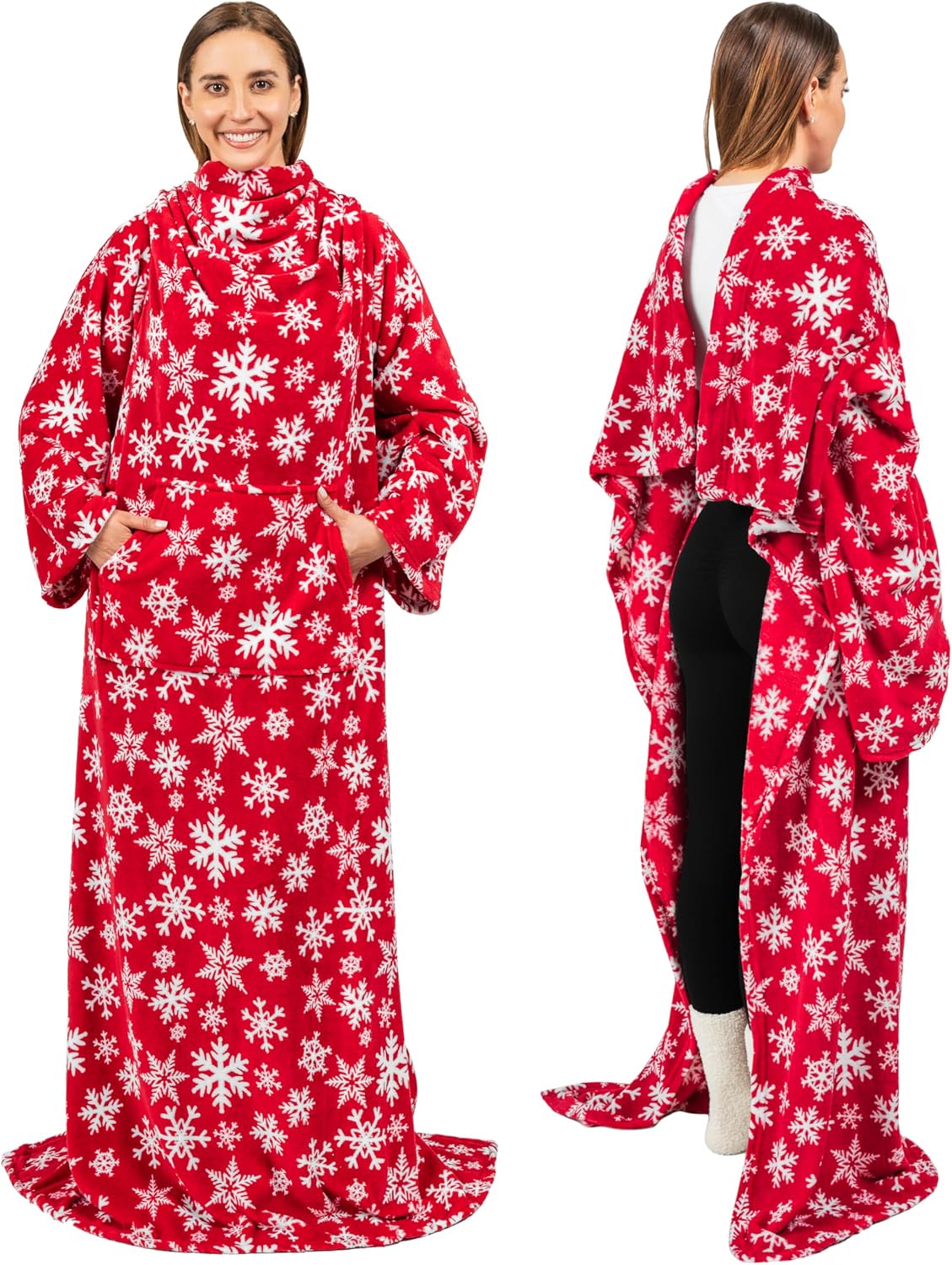 PAVILIA Blanket with Sleeves for Adult Women Men, Soft Warm Wearable Blanket Fleece Wrap Throw, Robe Blanket Gift