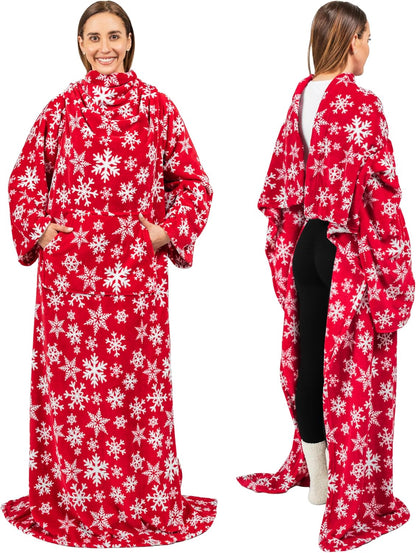 PAVILIA Blanket with Sleeves for Adult Women Men, Soft Warm Wearable Blanket Fleece Wrap Throw, Robe Blanket Gift