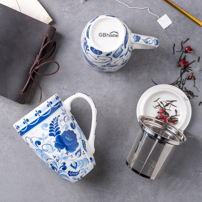 GBhome Tea Mug with Infuser and Lid,18 oz Loose Leaf Tea Cup with Steeper