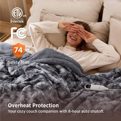 Bedsure Heated Blanket Throw, Soft Electric Blanket with Preheat, Cream