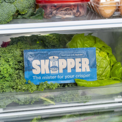Skipper Fridge Hydration Pack | Keeps Vegetables & Herbs Fresh 3X Longer | Releases purified water vapor & uses only all-natural ingredients. Compact and easy-to-use crisper drawer pack