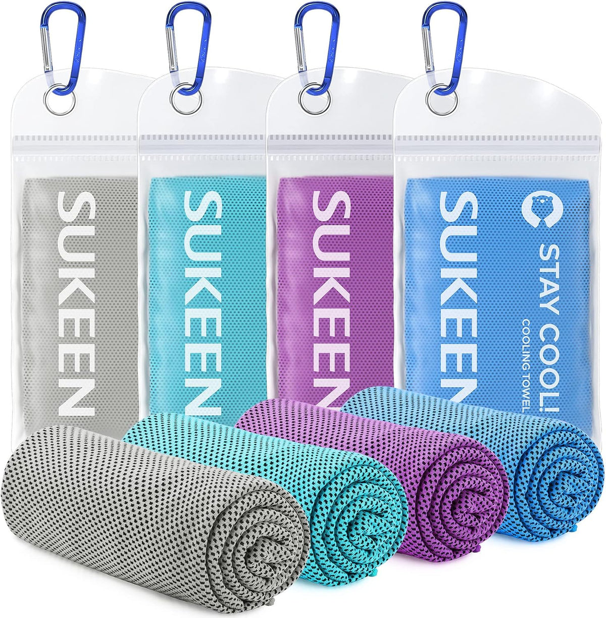 Sukeen 4 Pack Cooling Towels (40"x 12"), Cooling Neck Wraps, Soft Ice Towel