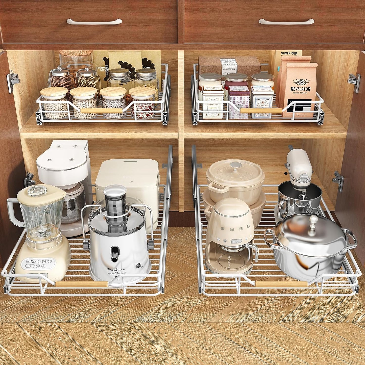 Pull out Cabinet Organizer, 15"W X 21"D, Heavy Duty Smooth Sliding Under Cabinet Shelves for Pots and Pans, Full-Extension Roll out Drawers, Slide out Organization for Home Kitchen Pantry